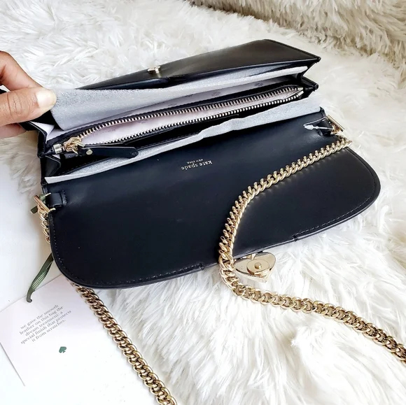 Kate Spade Black Leather Lula Gold Chain Clutch - Picture 5 of 10